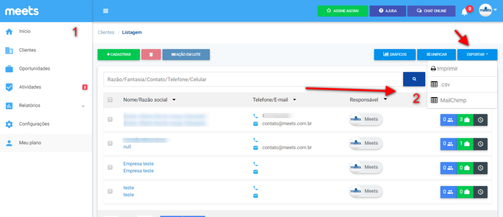 enviar e-mails do Meets via MailChimp