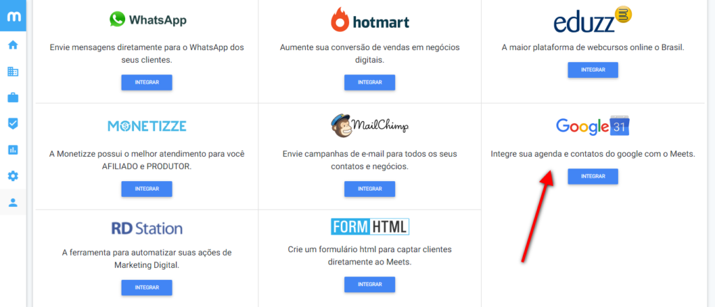 integrar com Google Agenda Meets